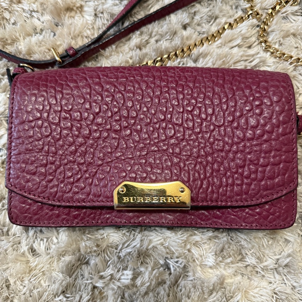 BURBERRY Burgundy Signature Grain Leather Madison Wallet On Chain Bag - Picture 3 of 14